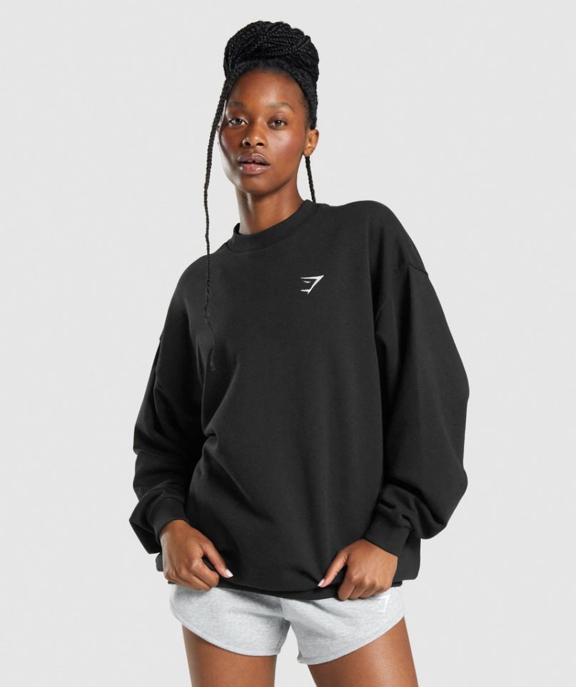 Gymshark Sport Oversized Sweatshirts Damen Schwarz | 06187VKQO