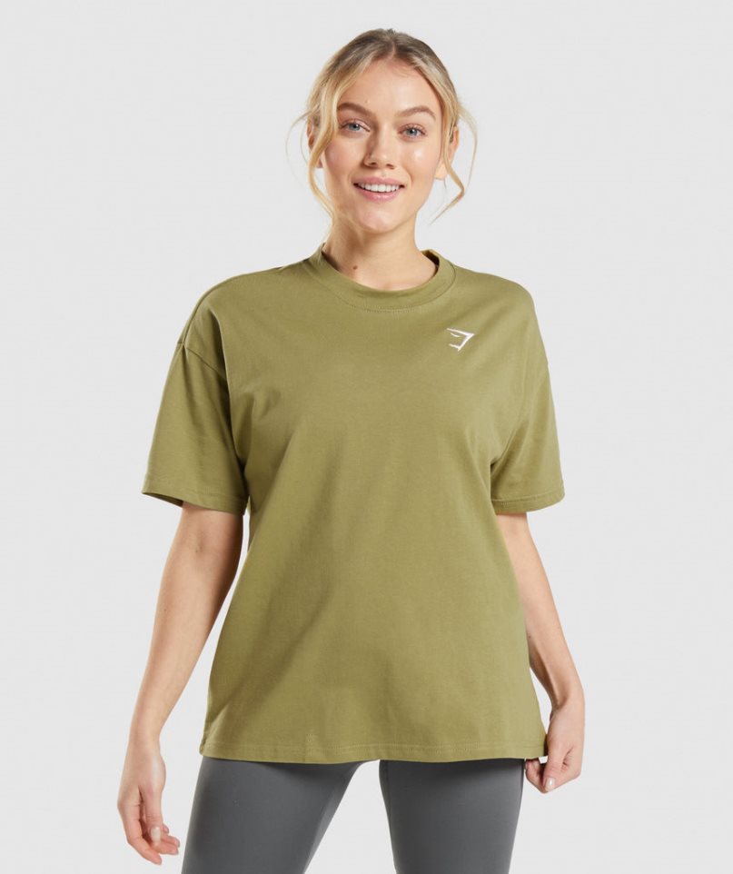 Gymshark Sport Oversized T-shirts Damen Olivgrün | 39214NFKD