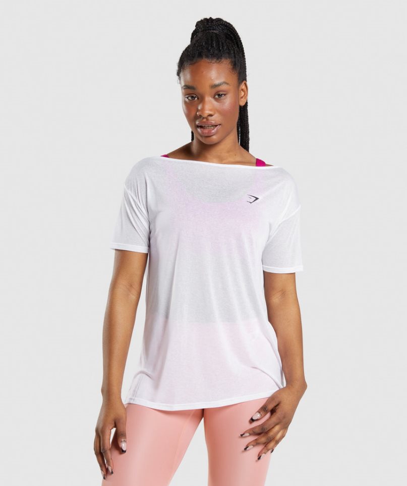 Gymshark Sport Oversized Top T-shirts Damen Weiß | 09534GKUQ