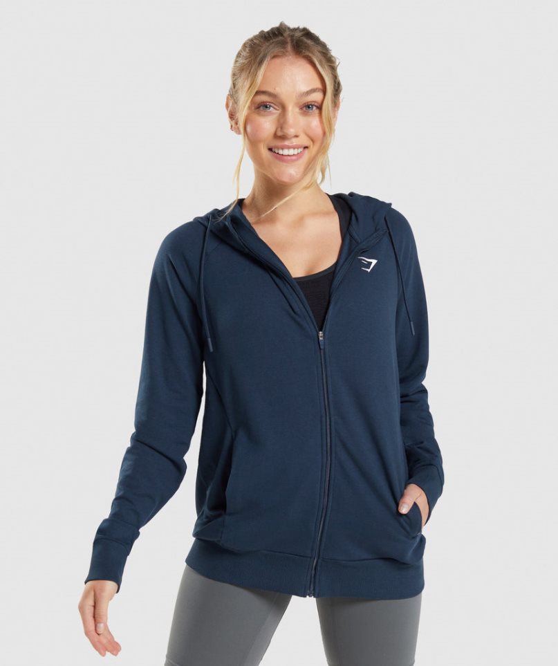 Gymshark Sport Zip Hoodie Damen Navy | 50364AXFI