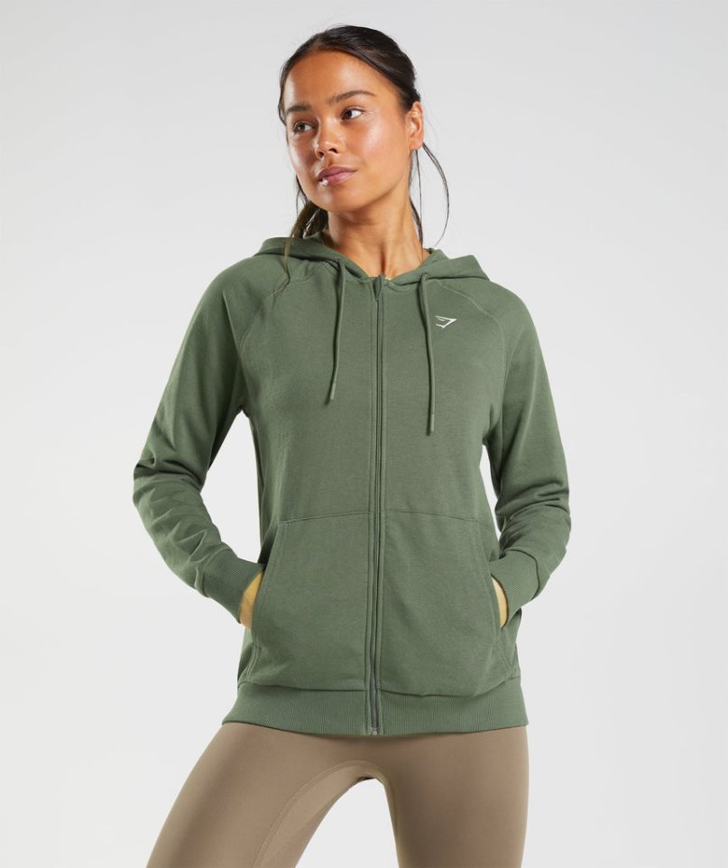 Gymshark Sport Zip Hoodie Damen Olivgrün | 15890RMQA