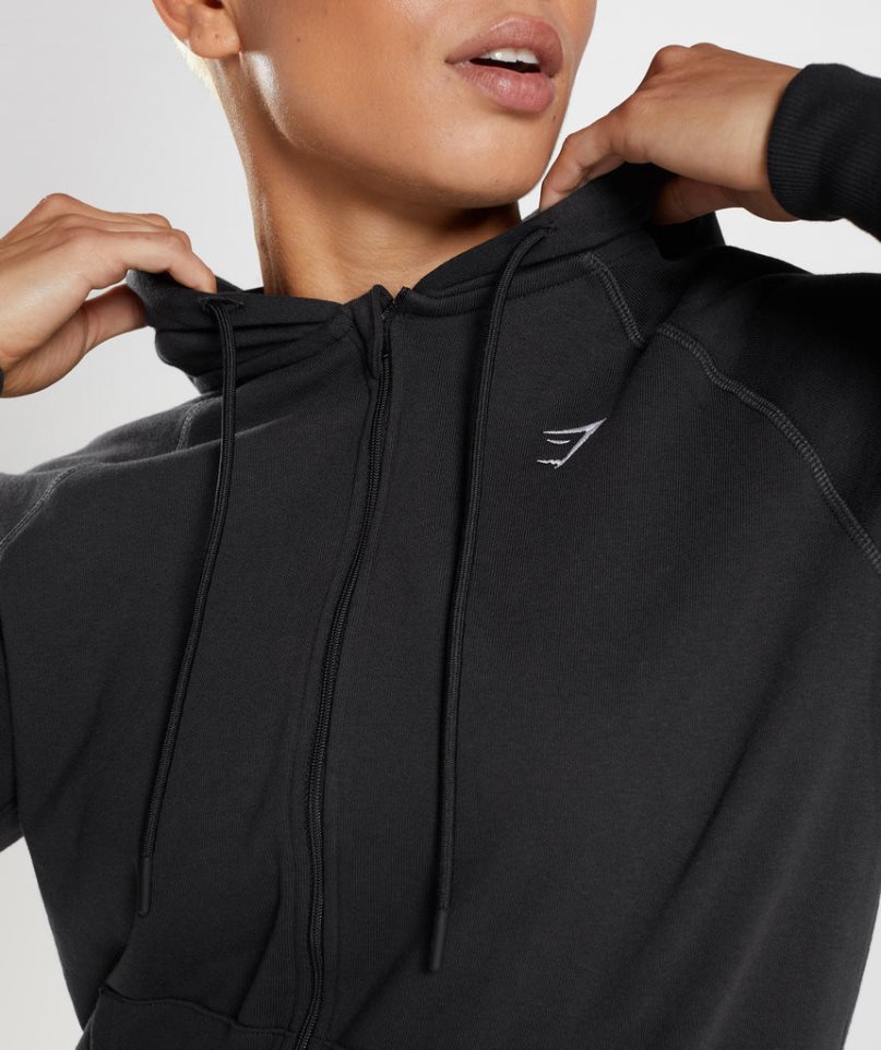 Gymshark Sport Zip Hoodie Damen Schwarz | 13847YGWL