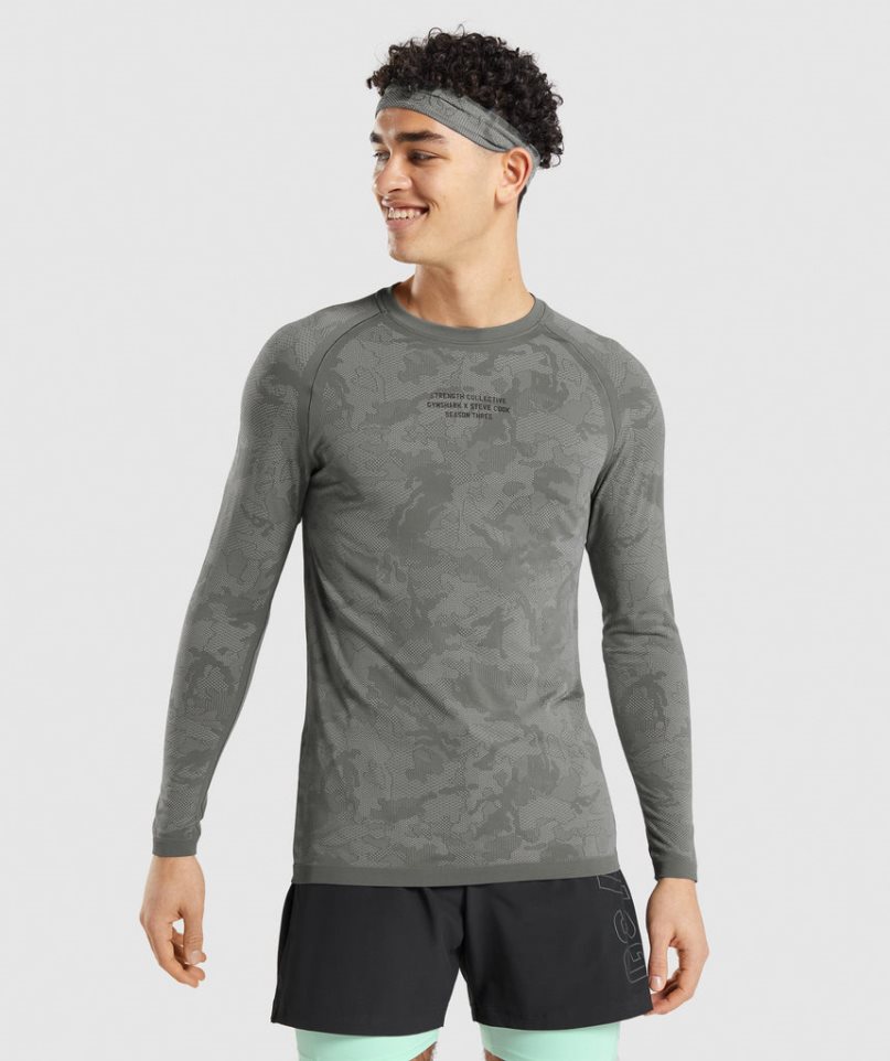 Gymshark Steve Cook Long Sleeve Seamless T-shirts Herren Grau | 80375TIFG