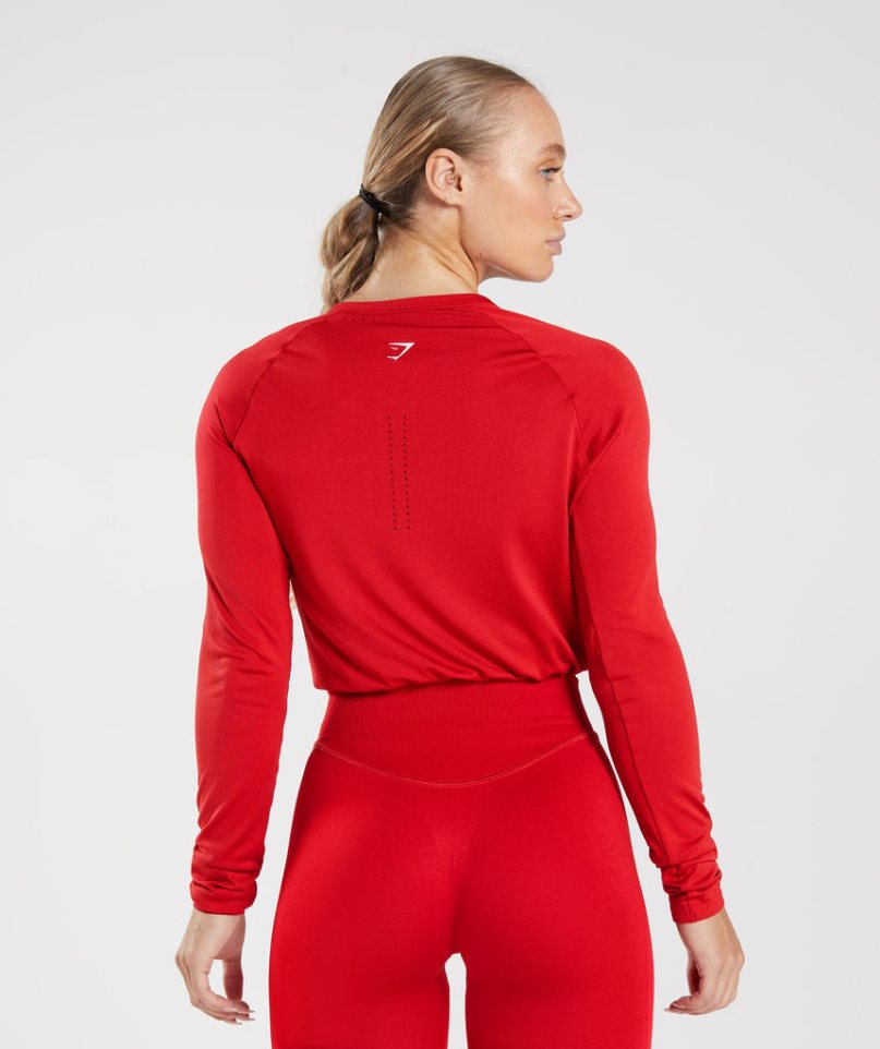 Gymshark Sweat Seamless Long Sleeve Kurz Geschnittene Oberteile Damen Rot | 09452GWEC