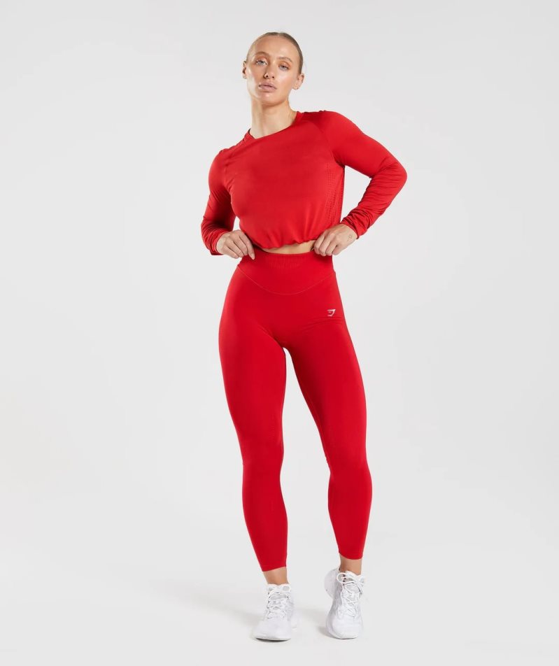 Gymshark Sweat Seamless Long Sleeve Kurz Geschnittene Oberteile Damen Rot | 09452GWEC