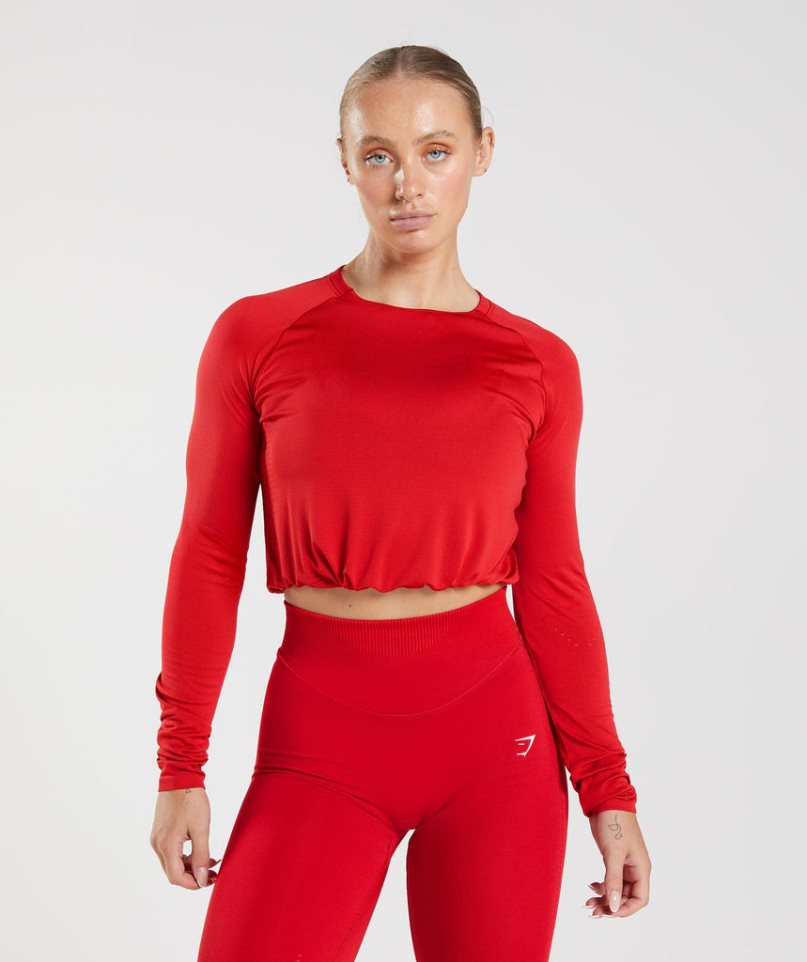 Gymshark Sweat Seamless Long Sleeve Kurz Geschnittene Oberteile Damen Rot | 09452GWEC