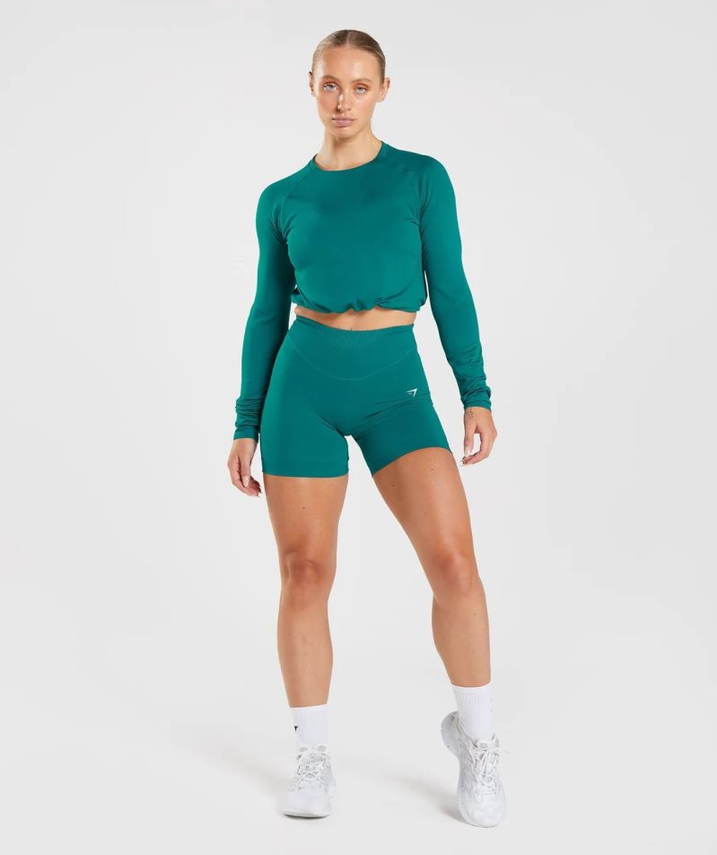 Gymshark Sweat Seamless Long Sleeve Kurz Geschnittene Oberteile Damen Türkis | 70381DGJO