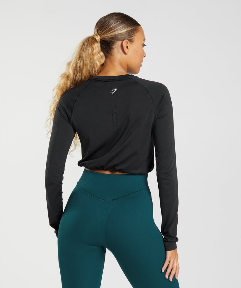 Gymshark Sweat Seamless Long Sleeve Kurz Geschnittene Oberteile Damen Schwarz | 95748AWND