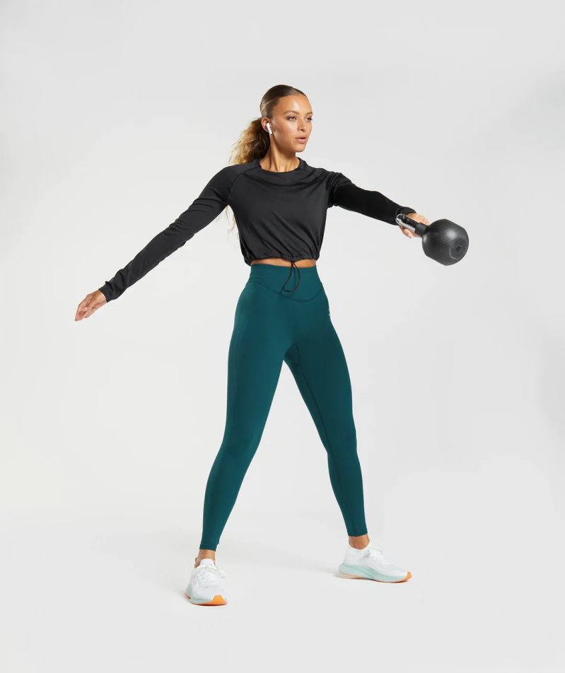 Gymshark Sweat Seamless Long Sleeve Kurz Geschnittene Oberteile Damen Schwarz | 95748AWND