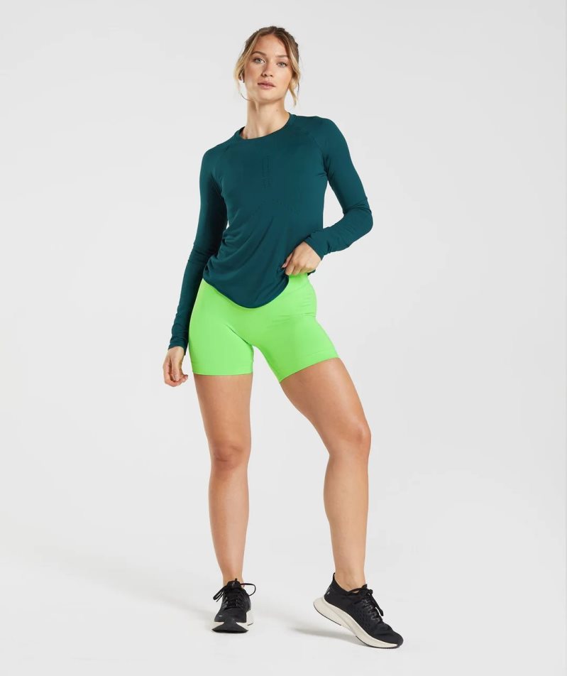 Gymshark Sweat Seamless Long Sleeve Top T-shirts Damen Türkis | 48629HIQD