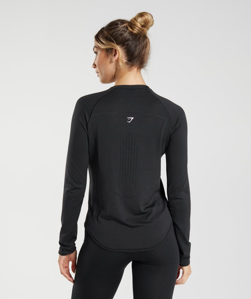 Gymshark Sweat Seamless Long Sleeve Top T-shirts Damen Schwarz | 63892YWAM