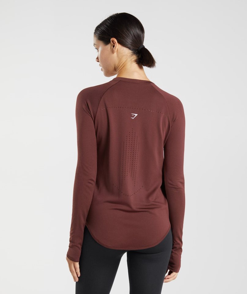 Gymshark Sweat Seamless Long Sleeve Top T-shirts Damen Bordeaux | 81406JNMA