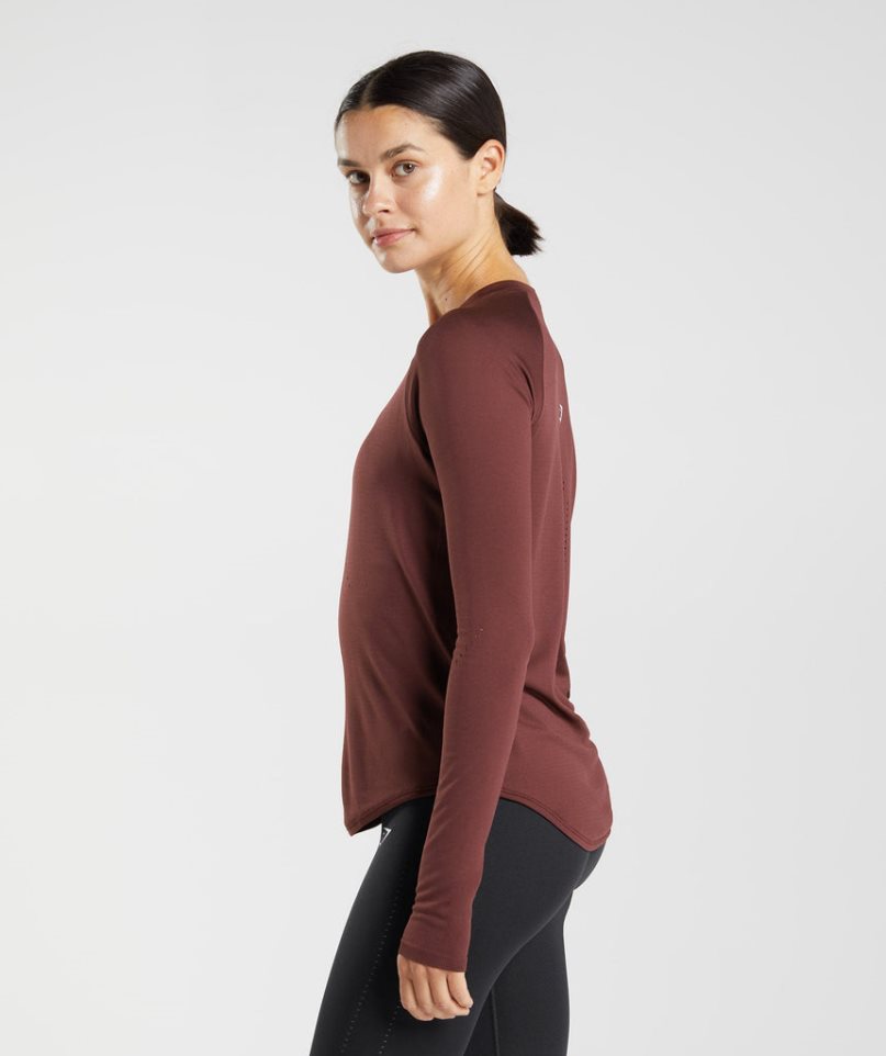 Gymshark Sweat Seamless Long Sleeve Top T-shirts Damen Bordeaux | 81406JNMA