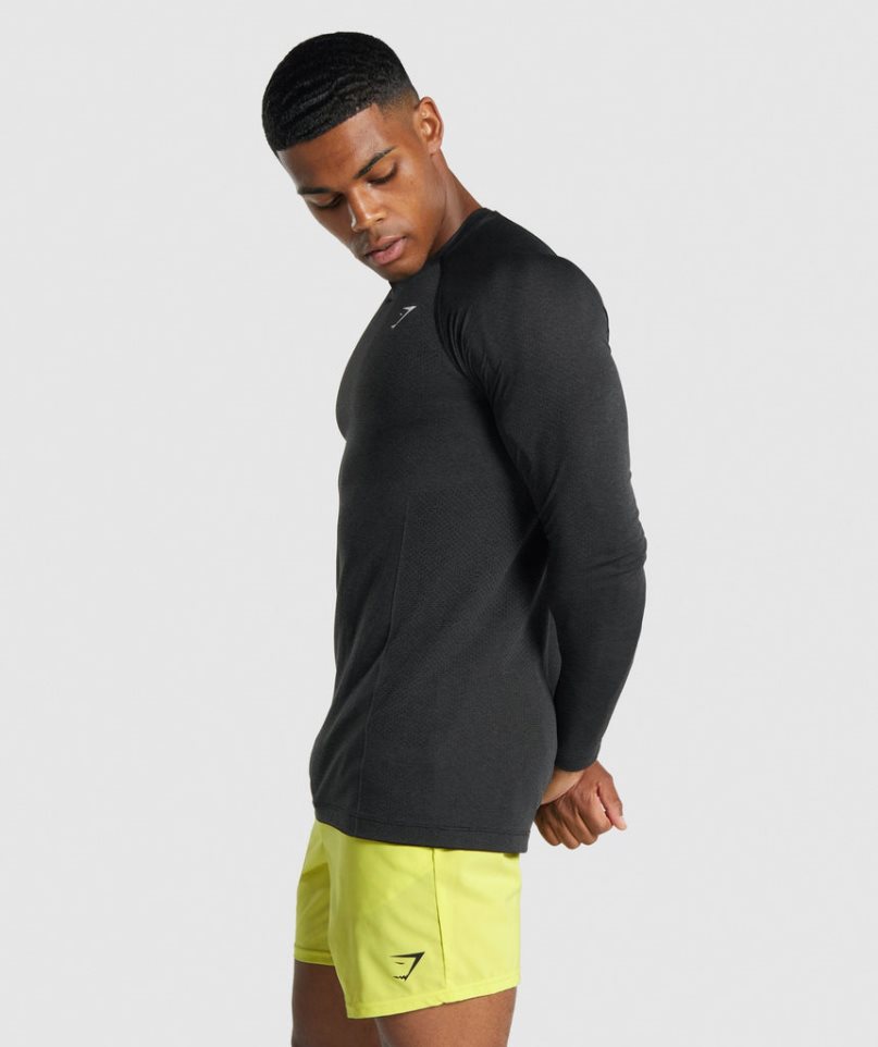 Gymshark Vital Light Seamless Long Sleeve T-shirts Herren Schwarz | 85214HLZV