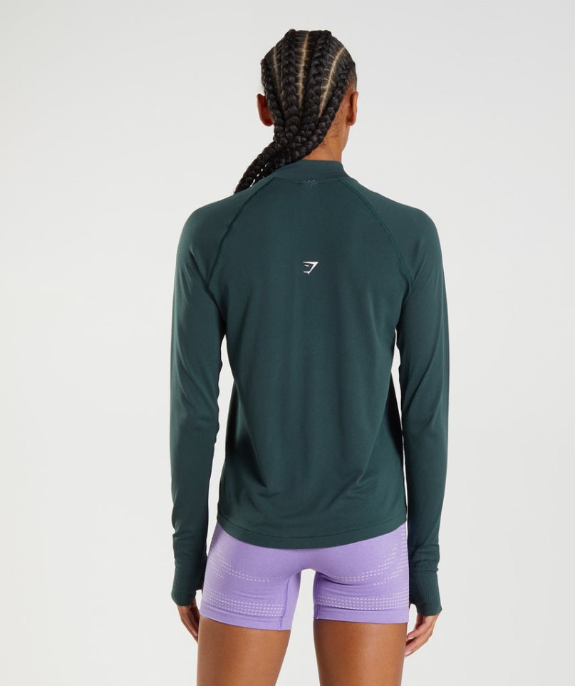 Gymshark Vital Seamless 1/2 Zip Sweatshirts Damen Dunkelgrün | 28357TKNE