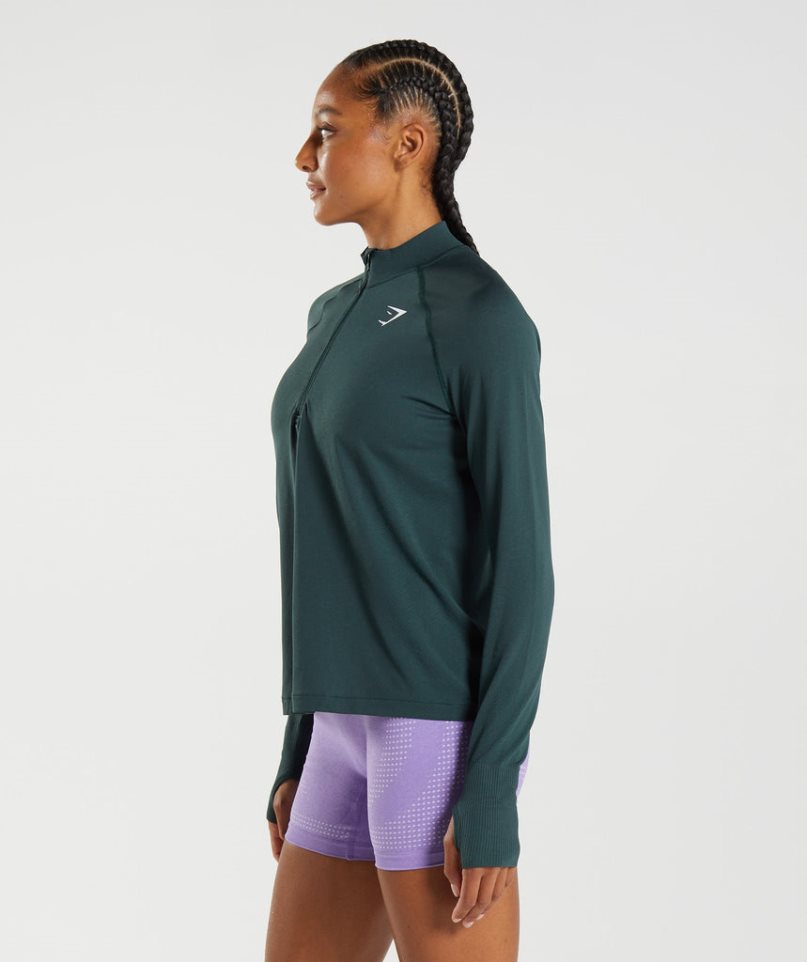 Gymshark Vital Seamless 1/2 Zip Sweatshirts Damen Dunkelgrün | 28357TKNE