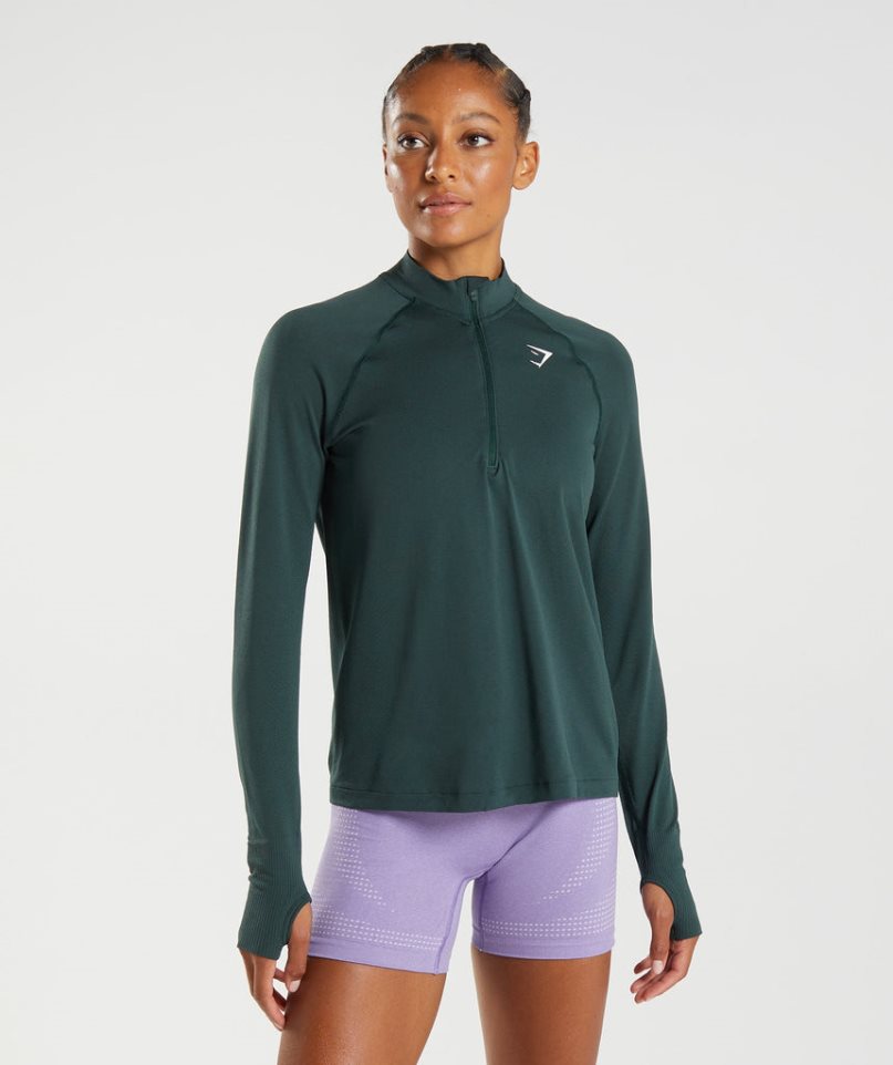 Gymshark Vital Seamless 1/2 Zip Sweatshirts Damen Dunkelgrün | 28357TKNE