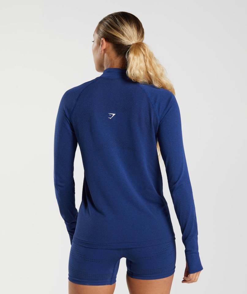 Gymshark Vital Seamless 1/2 Zip Sweatshirts Damen Blau | 58160JKGE