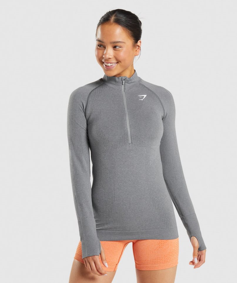 Gymshark Vital Seamless 2.0 1/2 Zip Sweatshirts Damen Grau | 53061SZXY