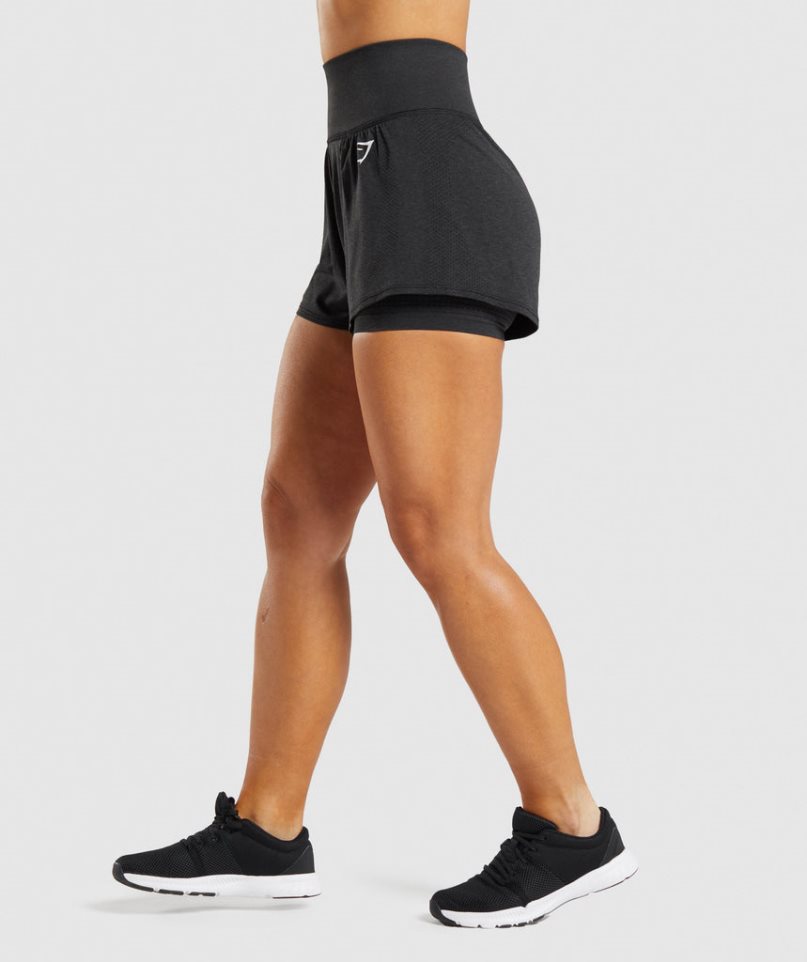 Gymshark Vital Seamless 2.0 2-in-1 Kurze Hose Damen Schwarz | 34908LHAJ