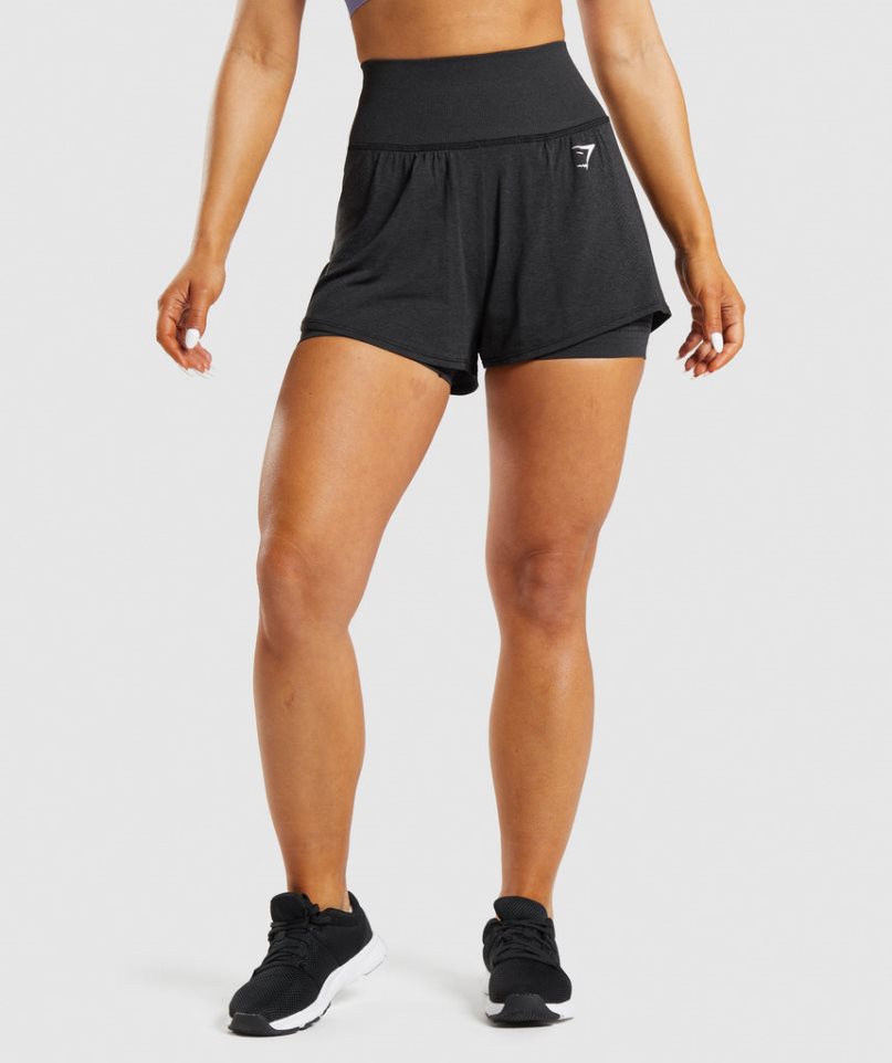 Gymshark Vital Seamless 2.0 2-in-1 Kurze Hose Damen Schwarz | 34908LHAJ