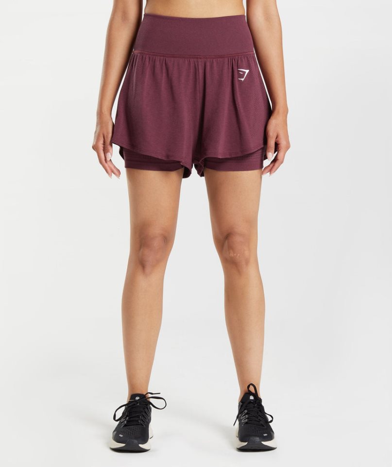 Gymshark Vital Seamless 2.0 2-in-1 Kurze Hose Damen Bordeaux | 57619RCUM