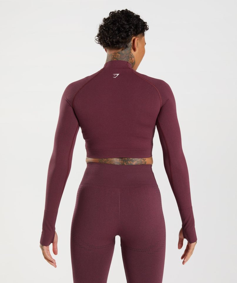 Gymshark Vital Seamless 2.0 High Neck Midi Kurz Geschnittene Oberteile Damen Bordeaux | 25769CFHK