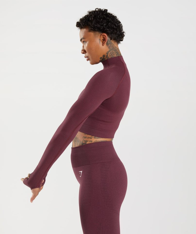 Gymshark Vital Seamless 2.0 High Neck Midi Kurz Geschnittene Oberteile Damen Bordeaux | 25769CFHK