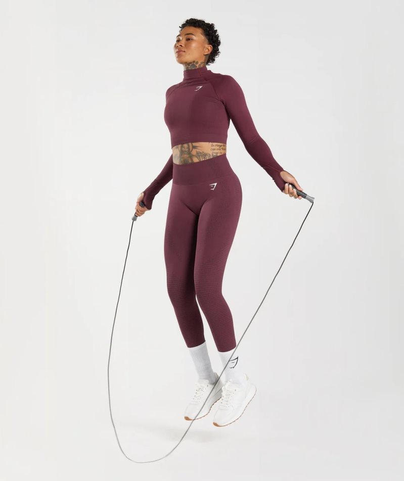 Gymshark Vital Seamless 2.0 High Neck Midi Kurz Geschnittene Oberteile Damen Bordeaux | 25769CFHK