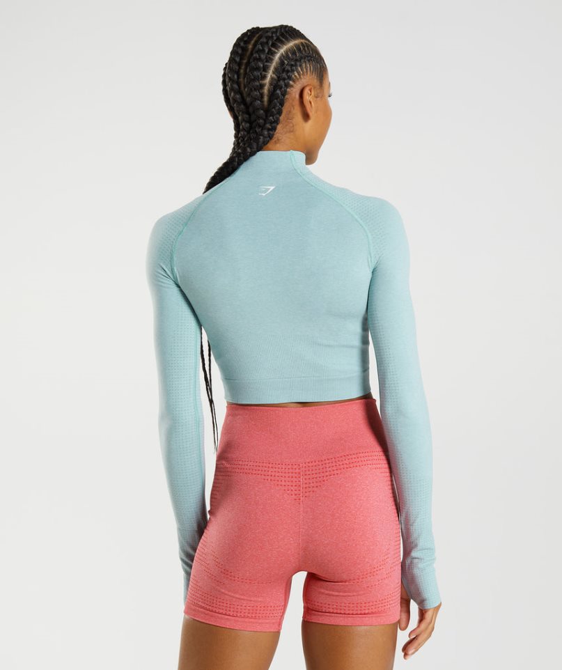 Gymshark Vital Seamless 2.0 High Neck Midi Kurz Geschnittene Oberteile Damen Hellblau | 40893AXRN