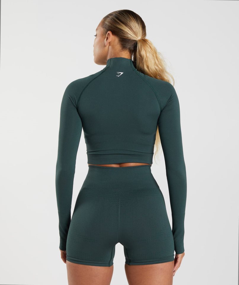 Gymshark Vital Seamless 2.0 High Neck Midi Kurz Geschnittene Oberteile Damen Dunkelgrün | 51683RQHI