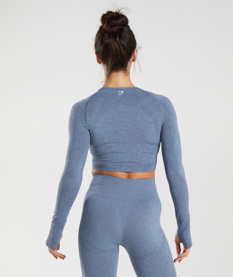 Gymshark Vital Seamless 2.0 Kurz Geschnittene Oberteile Damen Blau | 28941ICJS