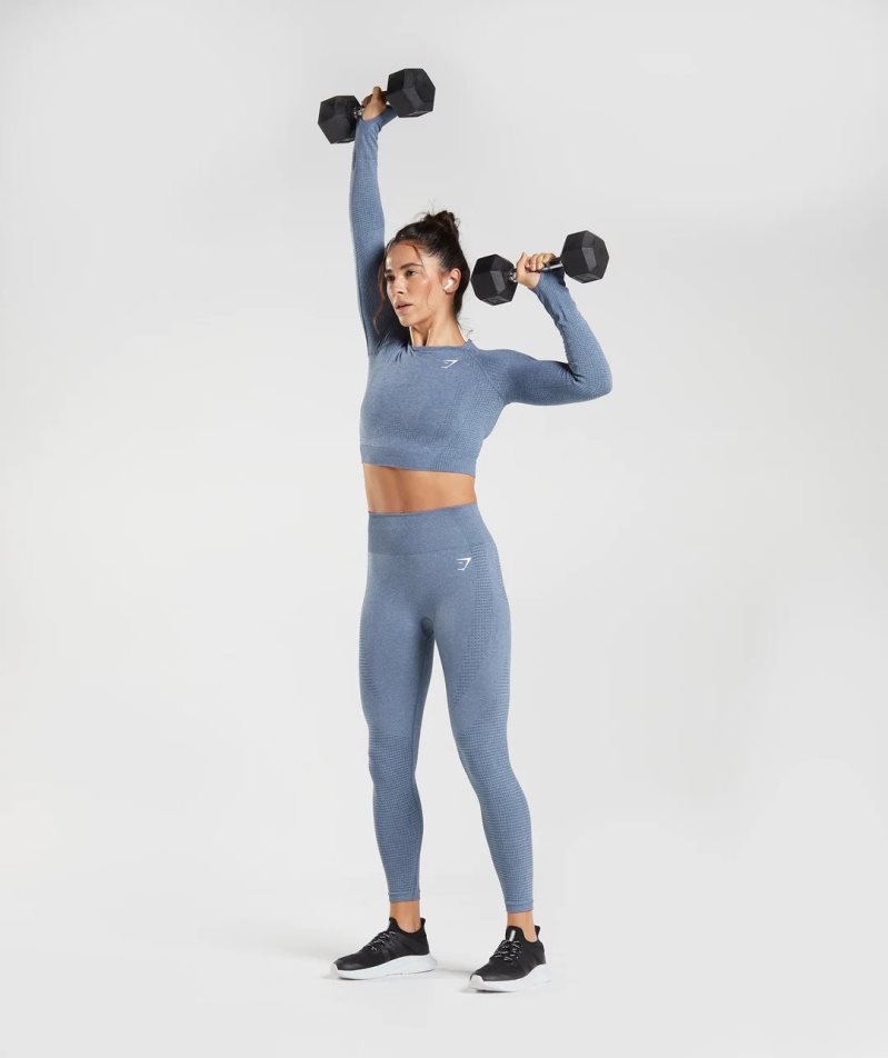 Gymshark Vital Seamless 2.0 Kurz Geschnittene Oberteile Damen Blau | 28941ICJS