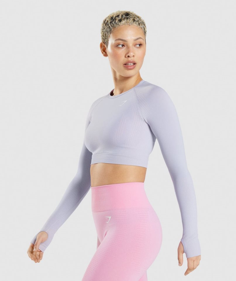 Gymshark Vital Seamless 2.0 Kurz Geschnittene Oberteile Damen Hellblau | 35098ULDW