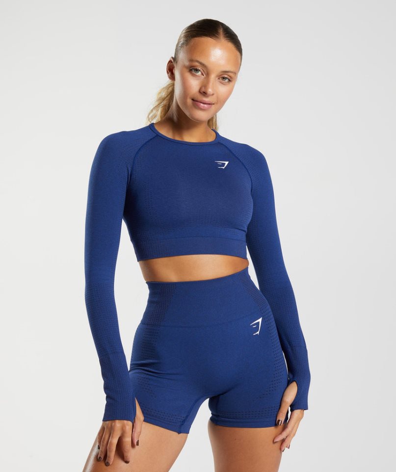 Gymshark Vital Seamless 2.0 Kurz Geschnittene Oberteile Damen Blau | 93240UFGZ