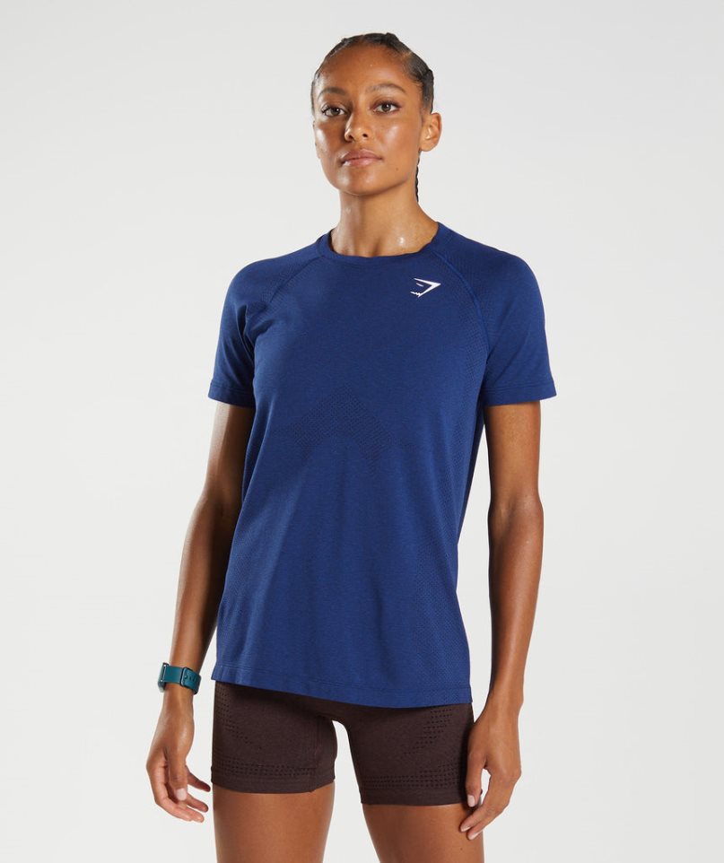 Gymshark Vital Seamless 2.0 Light T-shirts Damen Blau | 01967QZVG