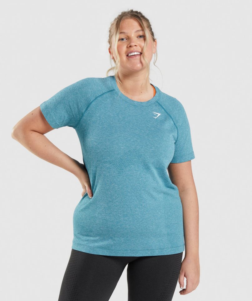 Gymshark Vital Seamless 2.0 Light T-shirts Damen Türkis | 09782TJZR