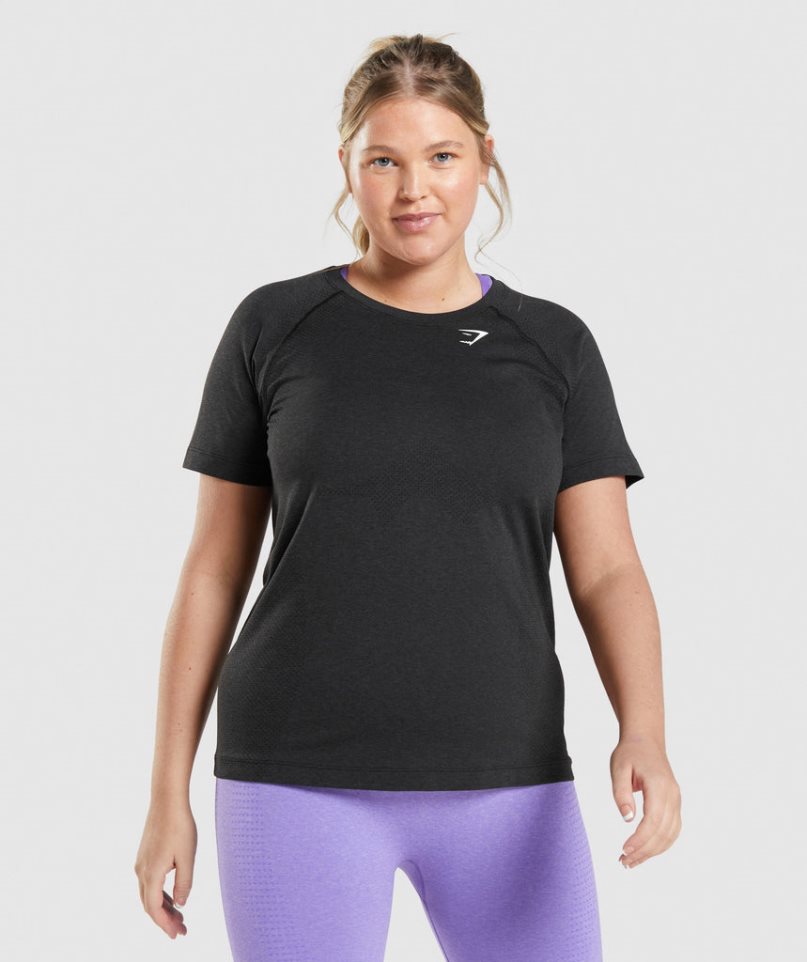 Gymshark Vital Seamless 2.0 Light T-shirts Damen Schwarz | 46321VBDW