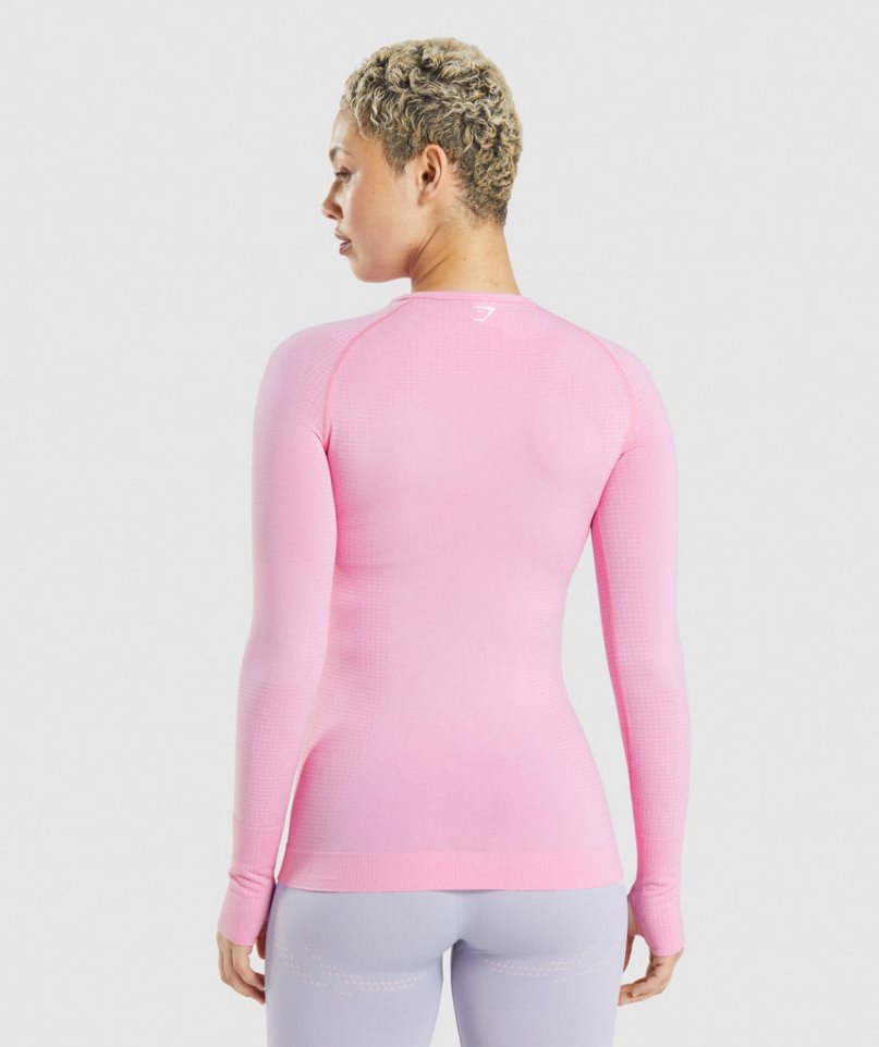 Gymshark Vital Seamless 2.0 Long Sleeve Top T-shirts Damen Rosa | 04681QXMY