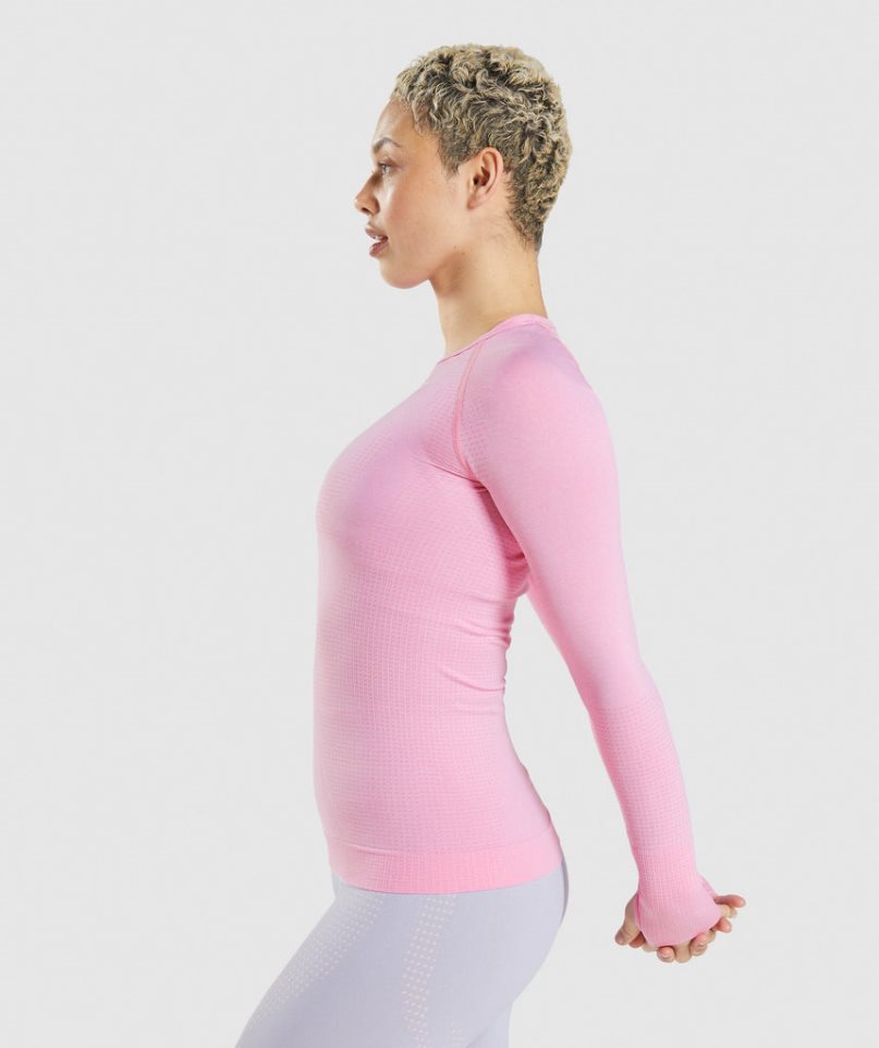 Gymshark Vital Seamless 2.0 Long Sleeve Top T-shirts Damen Rosa | 04681QXMY