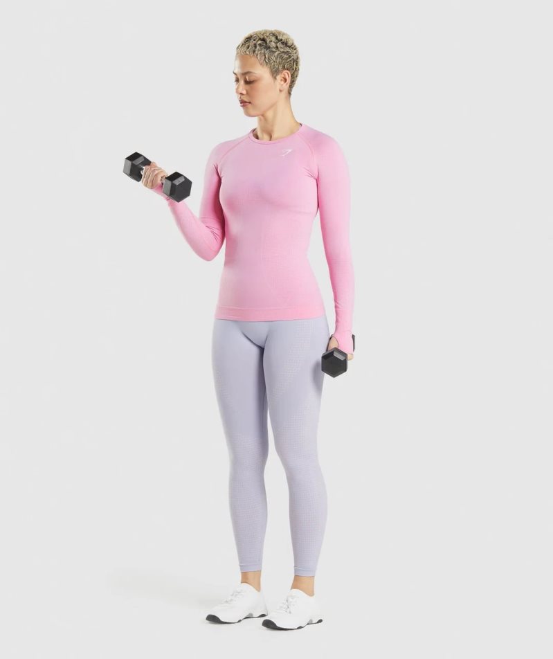 Gymshark Vital Seamless 2.0 Long Sleeve Top T-shirts Damen Rosa | 04681QXMY