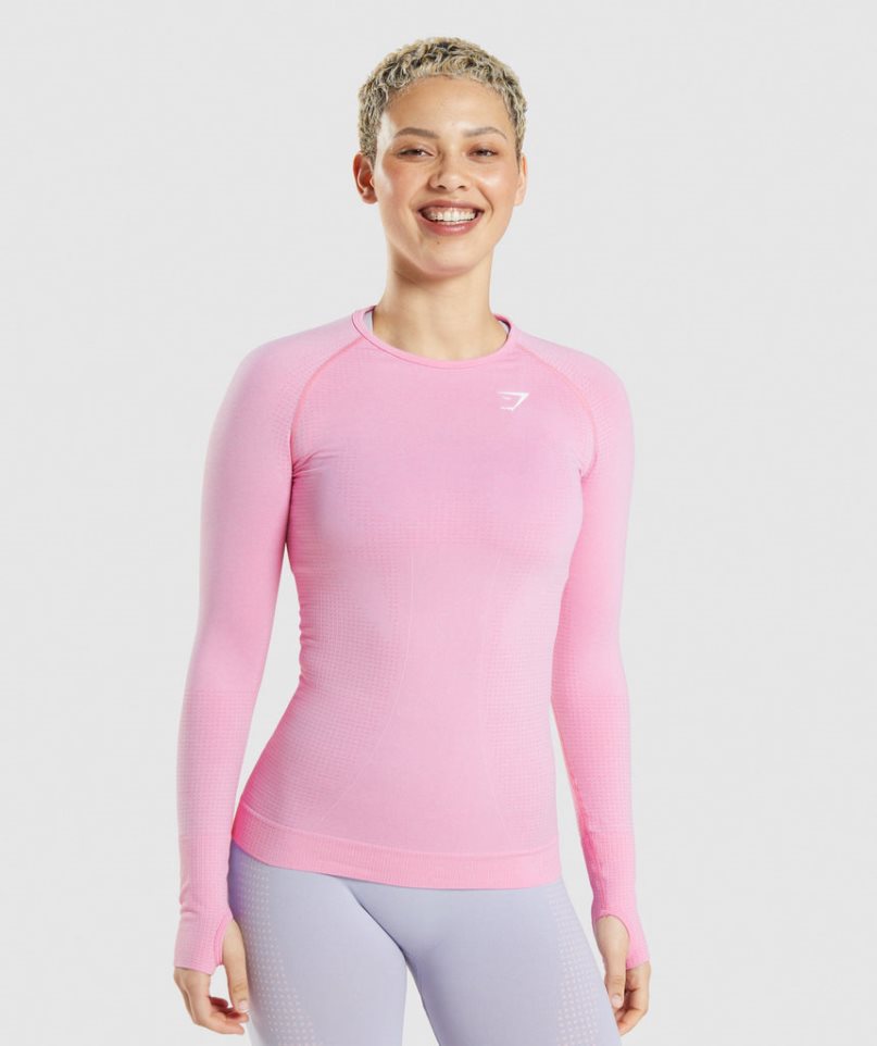 Gymshark Vital Seamless 2.0 Long Sleeve Top T-shirts Damen Rosa | 04681QXMY