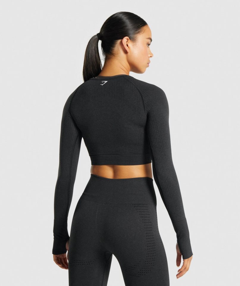 Gymshark Vital Seamless 2.0 Long Sleeve Kurz Geschnittene Oberteile Damen Schwarz | 86742EZJN