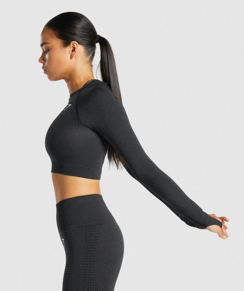 Gymshark Vital Seamless 2.0 Long Sleeve Kurz Geschnittene Oberteile Damen Schwarz | 86742EZJN