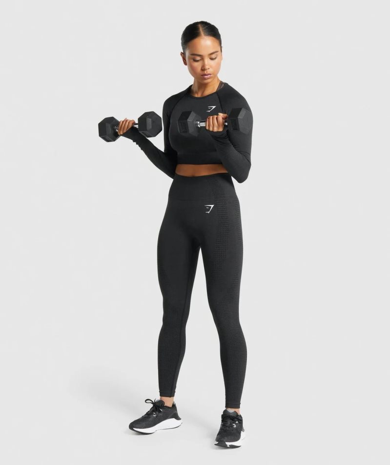 Gymshark Vital Seamless 2.0 Long Sleeve Kurz Geschnittene Oberteile Damen Schwarz | 86742EZJN