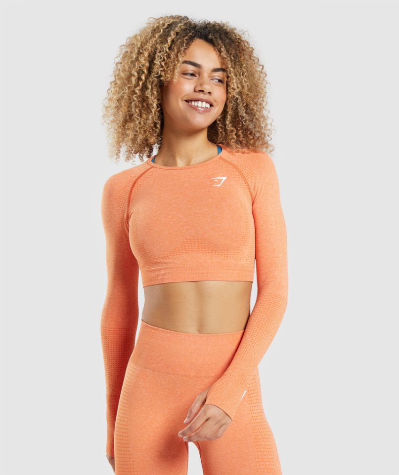 Gymshark Vital Seamless 2.0 Long Sleeve Kurz Geschnittene Oberteile Damen Orange | 92578VTMC