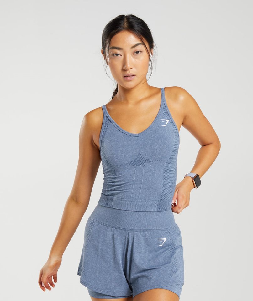 Gymshark Vital Seamless 2.0 Midi Muskelshirt Damen Blau | 79402ZKUJ