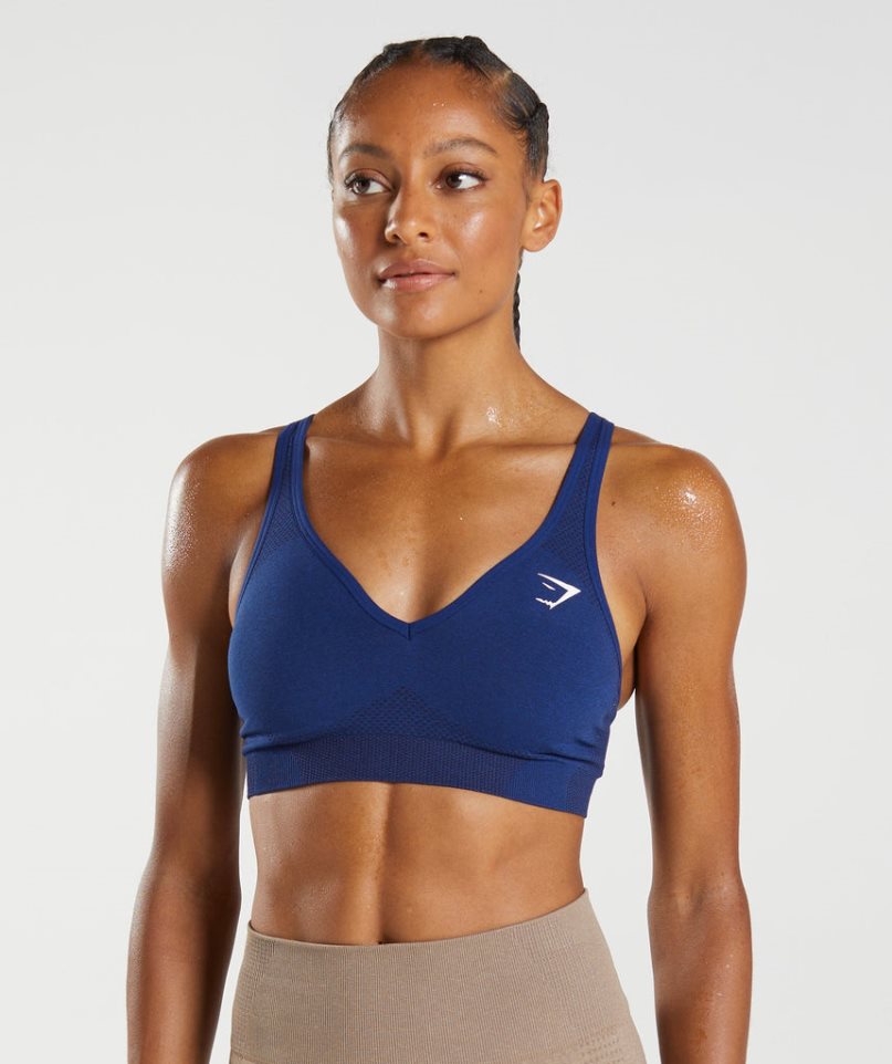 Gymshark Vital Seamless 2.0 V Neck Sport Bh Damen Blau | 35970AFWM