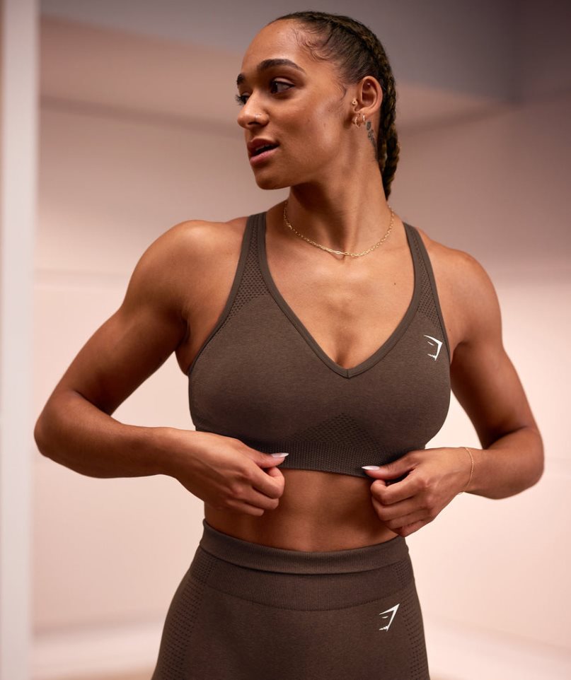 Gymshark Vital Seamless 2.0 V Neck Sport Bh Damen Dunkelbraun | 53908GZEW