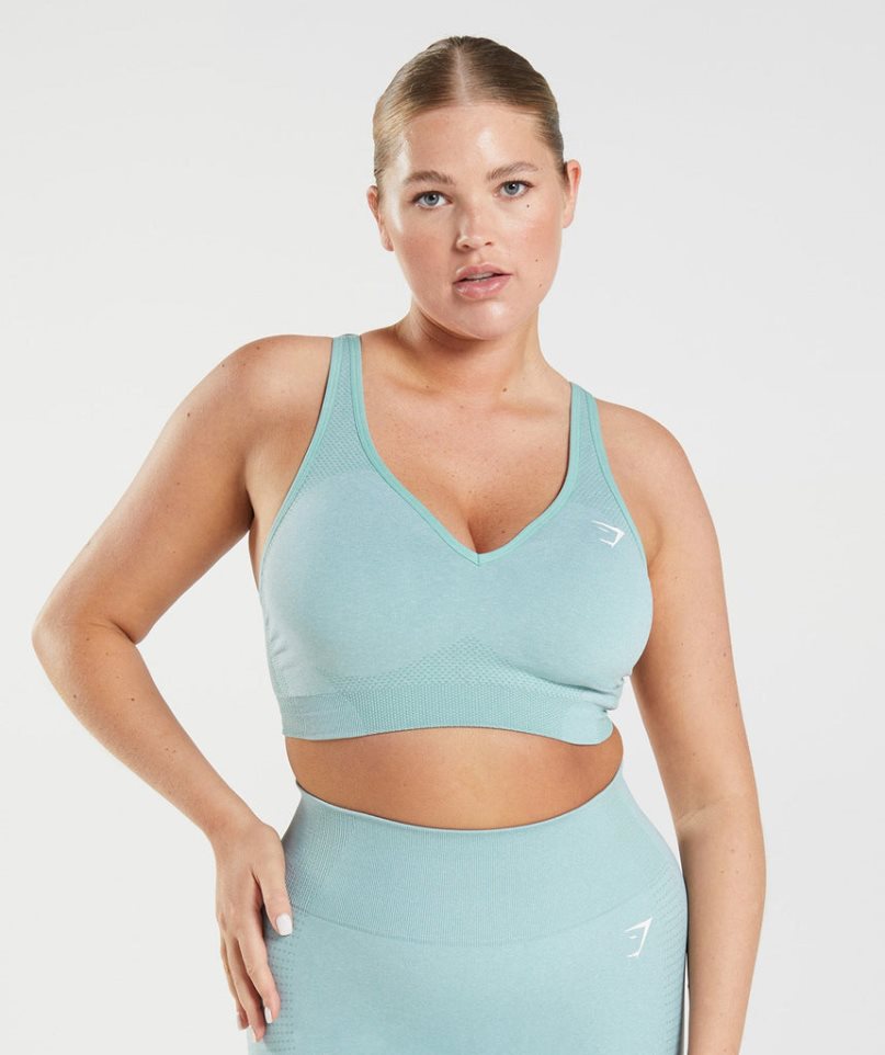 Gymshark Vital Seamless 2.0 V Neck Sport Bh Damen Helltürkis | 82619GHXL